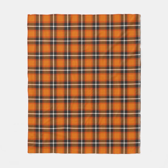 Classic Tartan Plaid Orange Black Fall Home Decor Fleece Blanket (Front)
