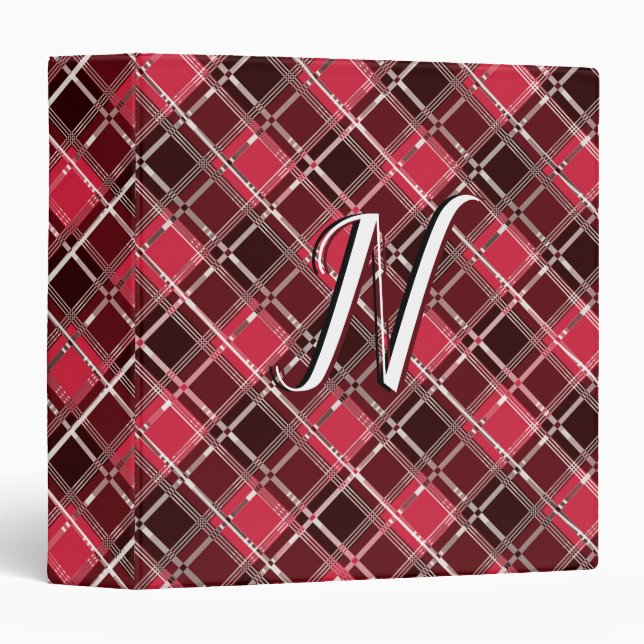 Classic Tartan Plaid Red Black Monogram Custom Binder (Front/Spine)