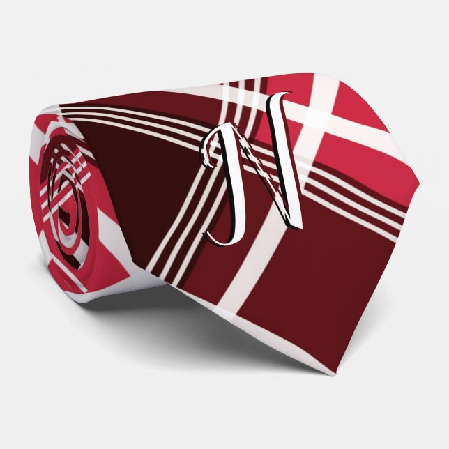 Classic Tartan Plaid Red Black Monogram Custom Tie (Rolled)