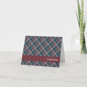Classic Tartan Plaid Red Teal Green Christmas Name Note Card