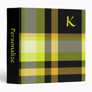 Classic Tartan Plaid Yellow Black Pattern Monogram Binder