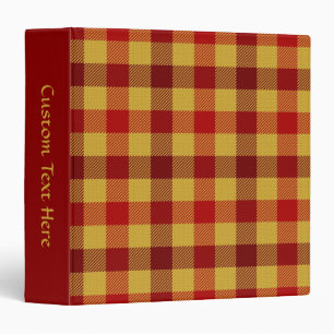 Classic Tartan Plaid Yellow Red Chequered Pattern Binder