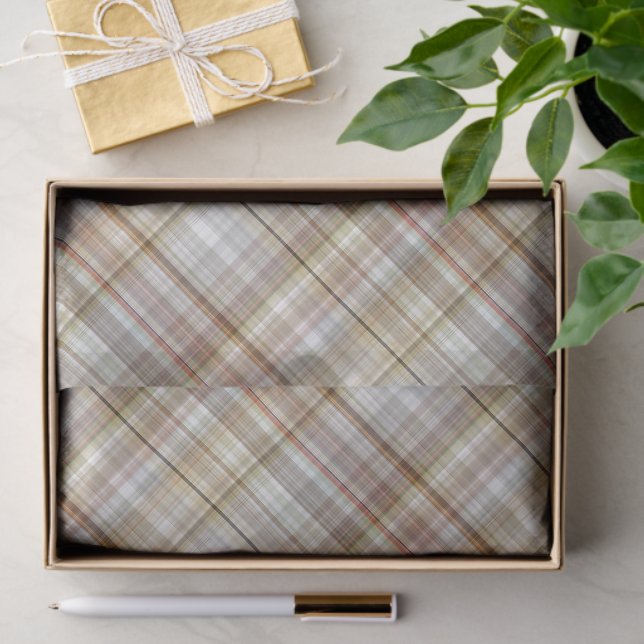 Classic Taupe Beige Brown Grey White Gingham Tissue Paper (Gift)