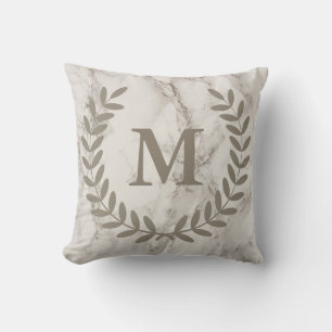 Classic Taupe Laurels White Marble Throw Pillow