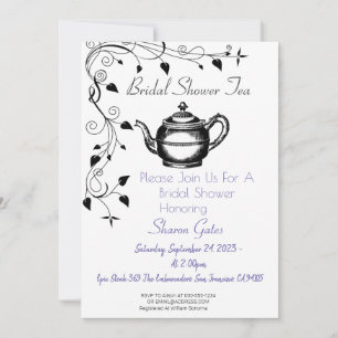 Classic Tea Pot Pretty Floral Vine Bridal Shower Invitation