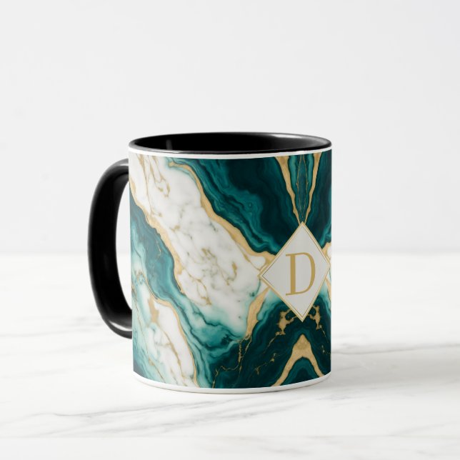 Classic Teal and Gold Marble Letter D Mug (Front Left)