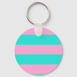 Classic Teal and Pink Striped Pattern Keychain