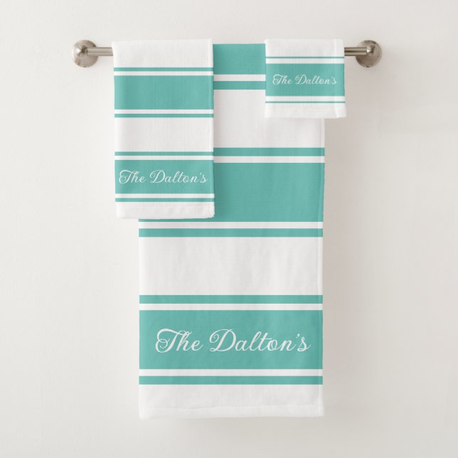 Classic Teal and White Stripes Bath Towel Set (Insitu)