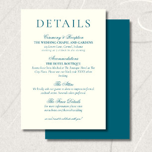 Classic Teal Blue Minimalist Wedding Details Enclosure Card