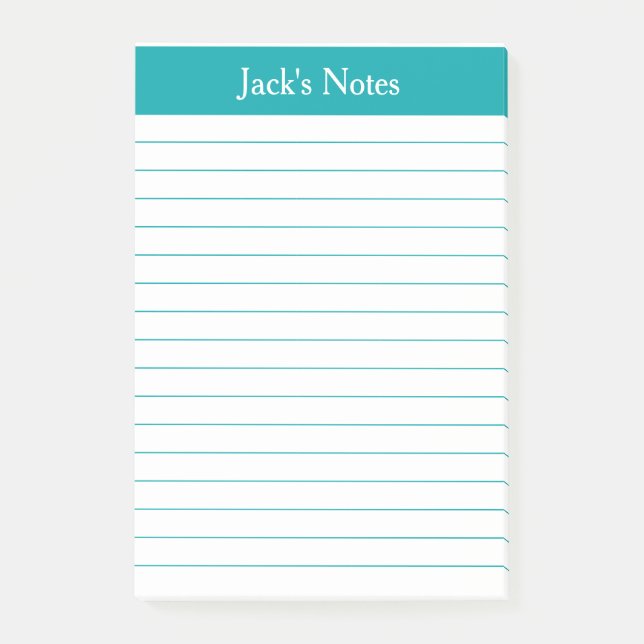 Classic Teal Lined Personalized Post-it Notes (Front)