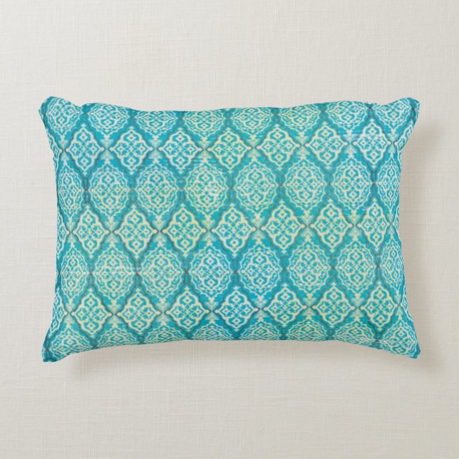 Classic Teal Patterned Accent Pillow (Front)