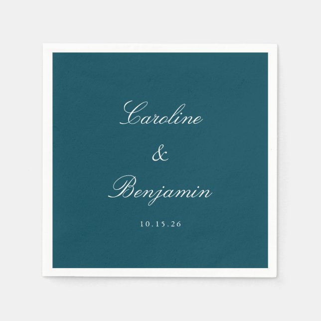 Classic Teal Script Elegant Wedding Custom Napkins (Front)