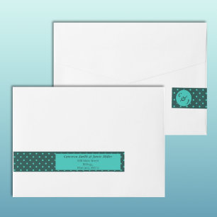 Classic Teal Turquoise Polka Dots Monogram Wraparound Address Label