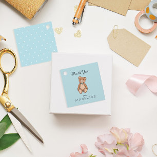Classic Teddy Bear Blue Baby Shower Favour Tags