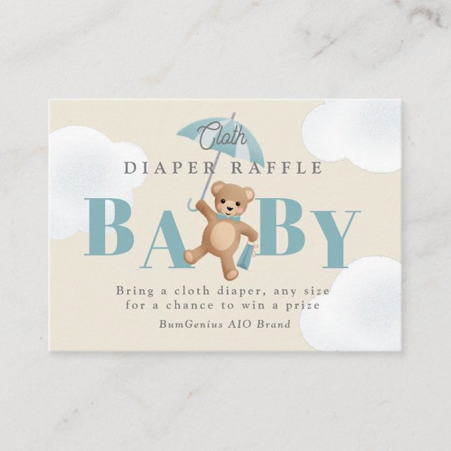 Classic Teddy Bear Blue Beige Baby Diaper Raffle Enclosure Card (Front)