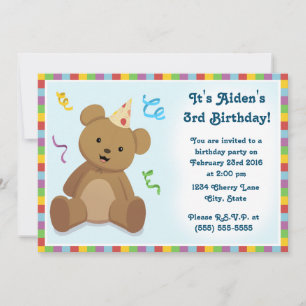 Classic Teddy Bear Colorful Toddler Birthday Invitation
