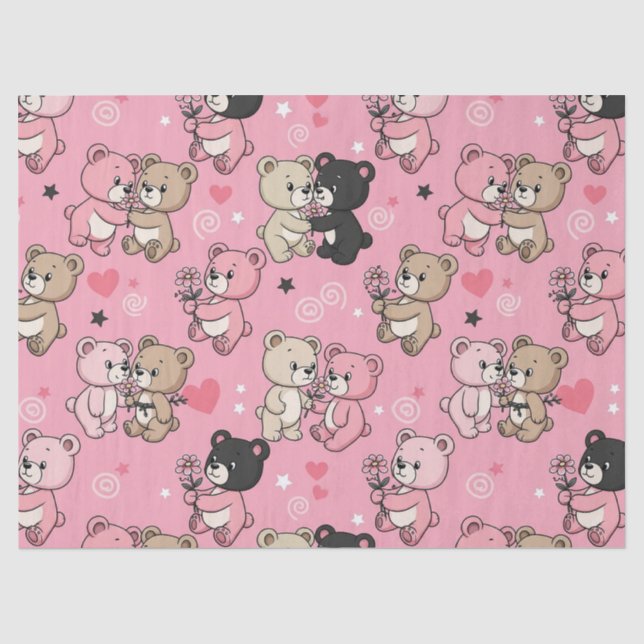 Classic Teddy Bear Hearts Pattern Tissue Paper (Front)