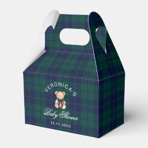 Classic Teddy Bear Navy Plaid Baby Shower Favor Box