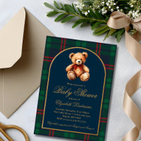 Classic Teddy Bear Navy Plaid Preppy Baby Shower