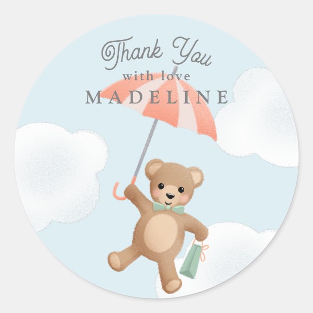 Classic Teddy Bear Pastel Baby Shower Classic Round Sticker (Front)