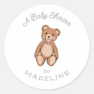 Classic Teddy Bear Pink Baby Shower Classic Round Sticker