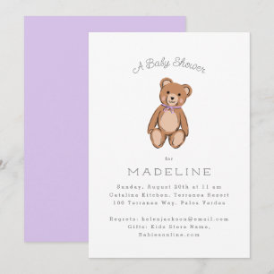 Classic Teddy Bear Purple Baby Shower Invitation