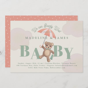 Classic Teddy Bear Sage Bearly Wait Baby Shower Invitation