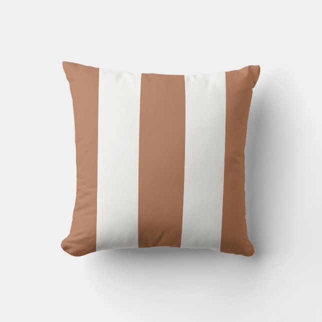 Classic terra cotta white vertical strips throw pillow (Front)