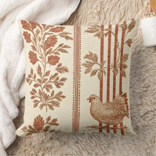 Classic Terracotta Barn Hen Toile Pattern Throw Pillow
