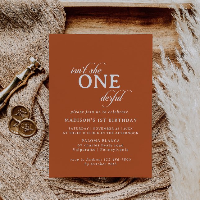 Classic Terracotta Calligraphy 1st Birthday Party Invitation (Creator Uploaded)