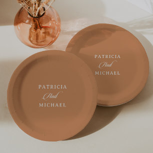 Classic Terracotta Calligraphy Minimal Wedding Paper Plate