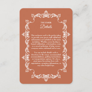Classic Terracotta Clay Ornately Framed Wedding Enclosure Card