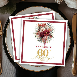 Classic Terracotta Gold Floral 60th Birthday Party Napkin