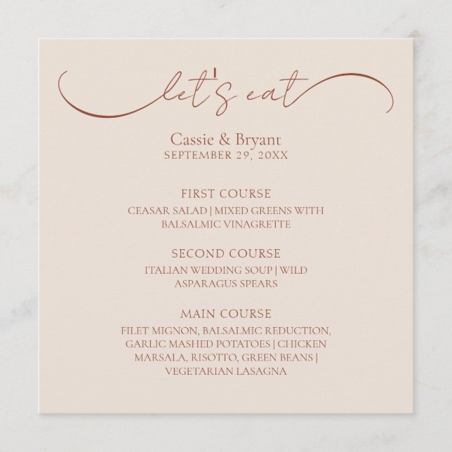 Classic Terracotta Moderne Script Menu Mariage (Devant)