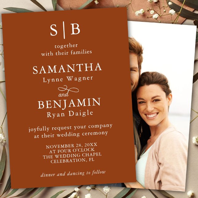 Classic Terracotta Monogram Photo Wedding Invitation (Creator Uploaded)