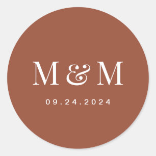 Classic Terracotta Monogram Typography Wedding Round Sticker