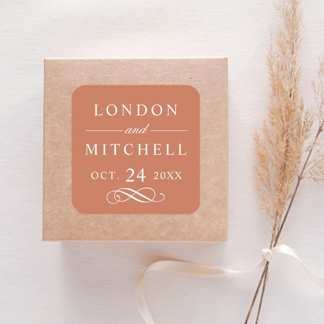 Classic Terracotta Monogram Wedding Square Sticker (Creator Uploaded)