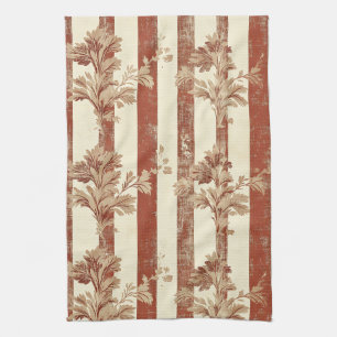 Classic Terracotta Red Toile Floral Cream Kitchen Towel