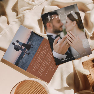 Classic Terracotta Script with Photo Wedding Thank You Card