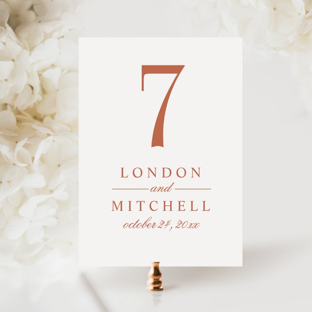 Classic Terracotta Wedding Table Number Card (Creator Uploaded)