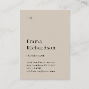 Classic Text with Monogram   Neutral Beige Business Card