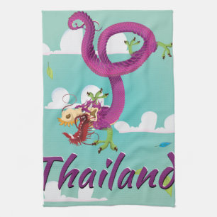 Classic Thailand Dragon Vintage Travel Poster Kitchen Towel