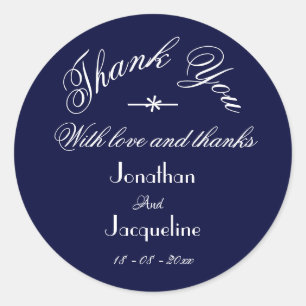 Classic Thank You Custom Names Navy Blue Wedding Round Sticker