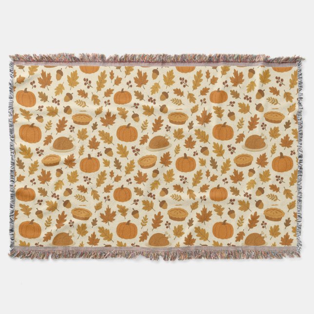 Classic Thanksgiving patterned  Throw Blanket (Front)