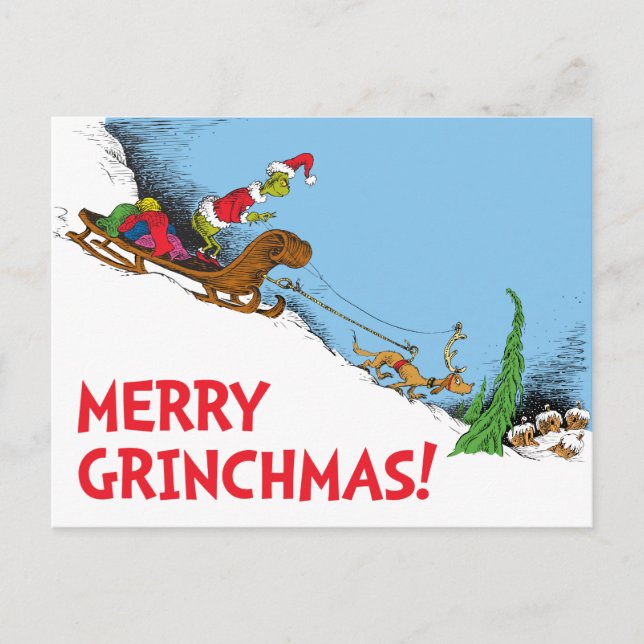 Classic The Grinch | The Grinch and Reindeer Max Holiday Postcard (Front)