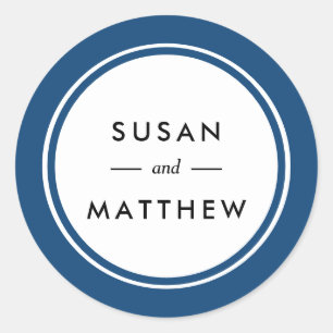 Classic Thick Border Navy Blue Personalized Round Sticker