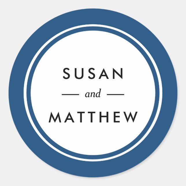 Classic Thick Border Navy Blue Personalized Round Sticker (Front)