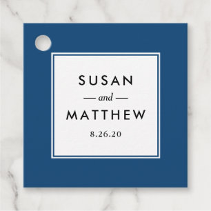 Classic Thick Border Navy Blue Wedding Favour Tags