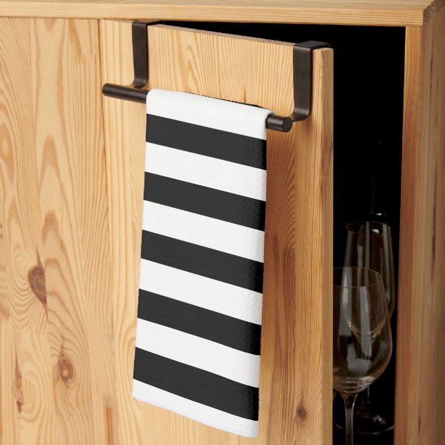 Classic Thick Modern Black & White Striped Kitchen Towel (Thirds Fold)