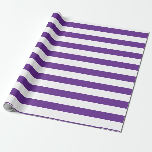 Classic Thick Purple and White Horizontal Stripes Wrapping Paper (Unrolled)